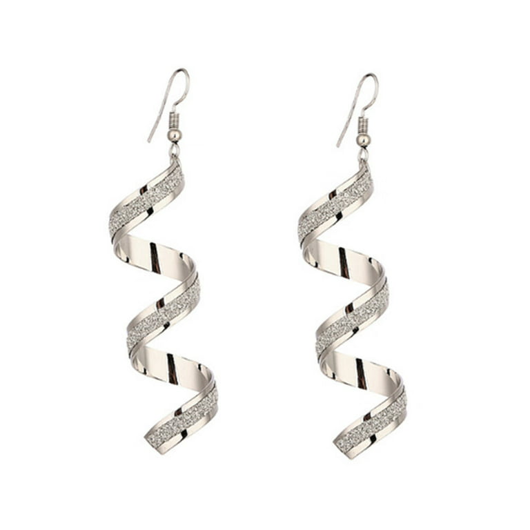 Twisting Double Helix Spiral Drop Sterling Silver Dangle Earrings