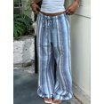 thumbnail image 5 of Women's Striped Elastic Waist Drawstring Loose Wide Leg Floor Length Casual Pants Blue XXL, 5 of 10