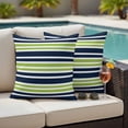 thumbnail image 4 of 2 Pack Outdoor Waterproof Throw Pillow Covers,Navy Blue Green Stripe Decorative Square Pillow Case Patio Pillowcases for Chair Couch Sofa 16x16in, 4 of 9