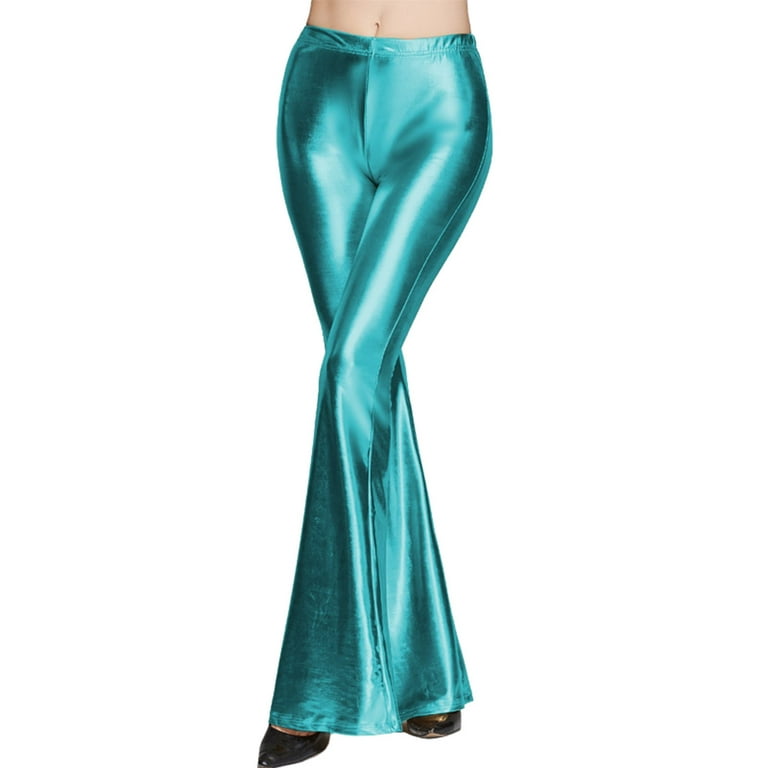 iOPQO Women's Shiny Metallic Flared Pants High Waisted Stretchy Bell Bottom Wide  Leg Pants Trousers,Flare Leggings for Women,Leather Pants for Women,Wide  Leg Pants Woman,Pants for Women,Blue,XXL 