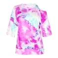 thumbnail image 5 of Abcnature Women's Tie-Dye Printed O-Neck Off-Shoulder Short Sleeve Tops T-shirt Blouse Purple S, 5 of 6