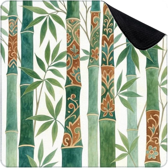 Mahjong Mat for Table Decorative Bamboo Forest Green Brown Patterns 31.5" x 31.5" Non-Slip Noise-Reducing Game Mat Premium Mahjong Accessories for Poker Dominoes Board Games