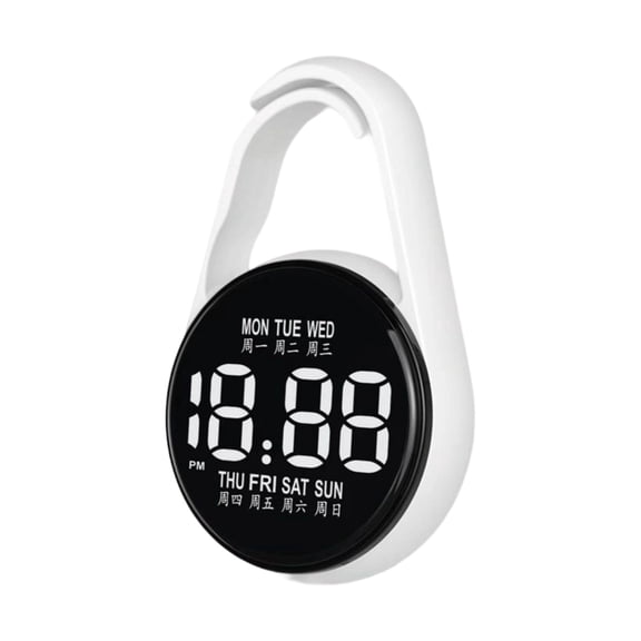 Clock, Led, Display, Digital Clock, Led Digital Clock, Clip, 2inCircular, Water Resistant, Backlit Reading, Secondary School Carry, White Shell, 1 Pc