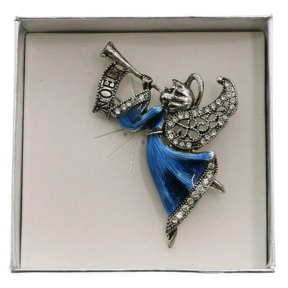 Mi Amore Noel Christmas Holiday Angel Brooch-Pin Silver-Tone & Blue