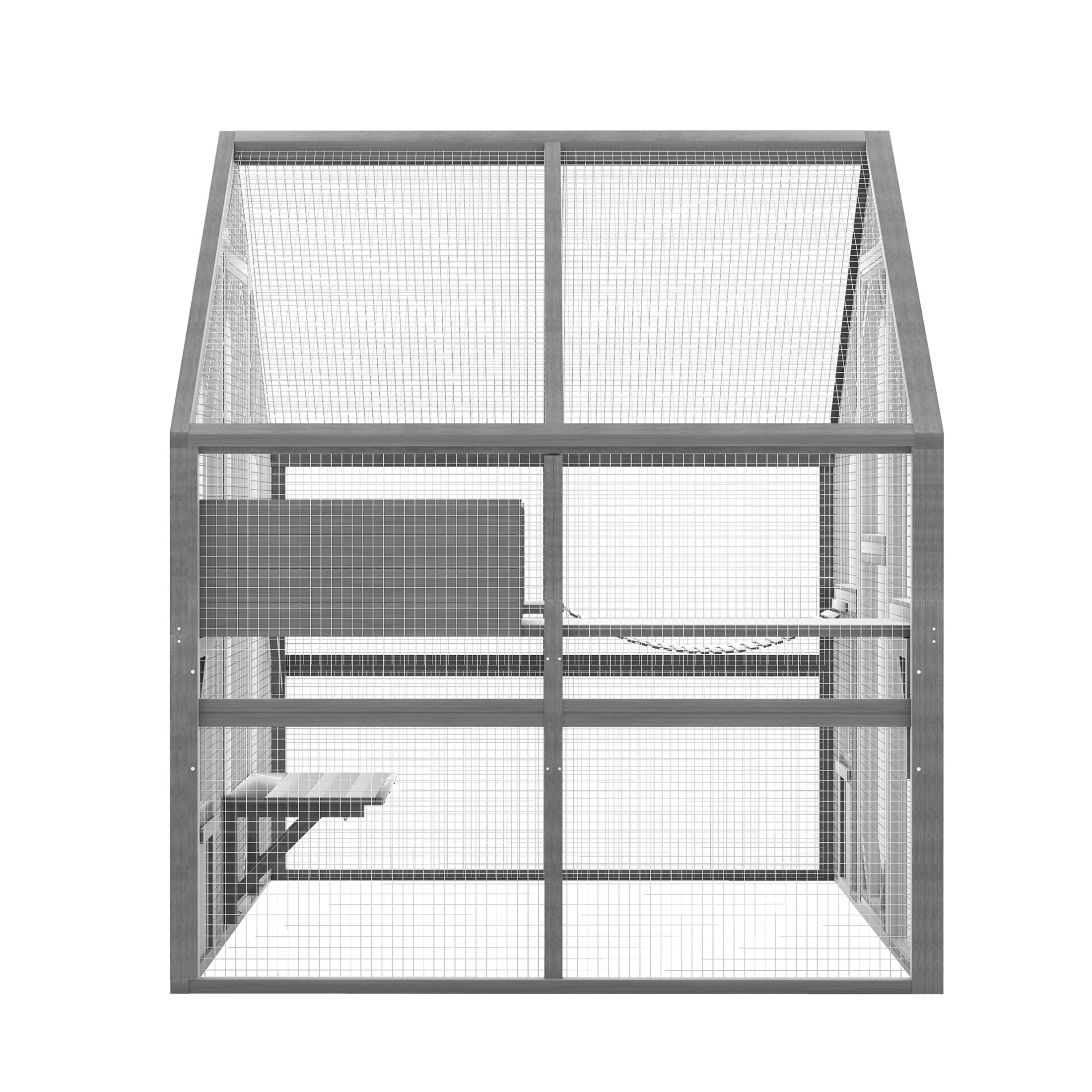 Noble House Outdoor Cat Enclosure, Wood Catio with 2 Platforms, 1 Bridge, and 2 Resting Boxes, Waterproof Canopy, Gray