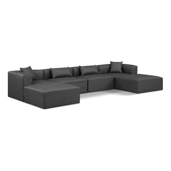 Meridian Furniture Cube Grey Vegan Leather 6-Pc. U-Shaped Modular Sectional