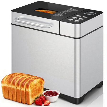 19-in-1 Bread Maker Machine with Reservation Function,  2LB Stainless Steel Automatic Bread Maker with Recipes & 1 H Keep Warm-Silver