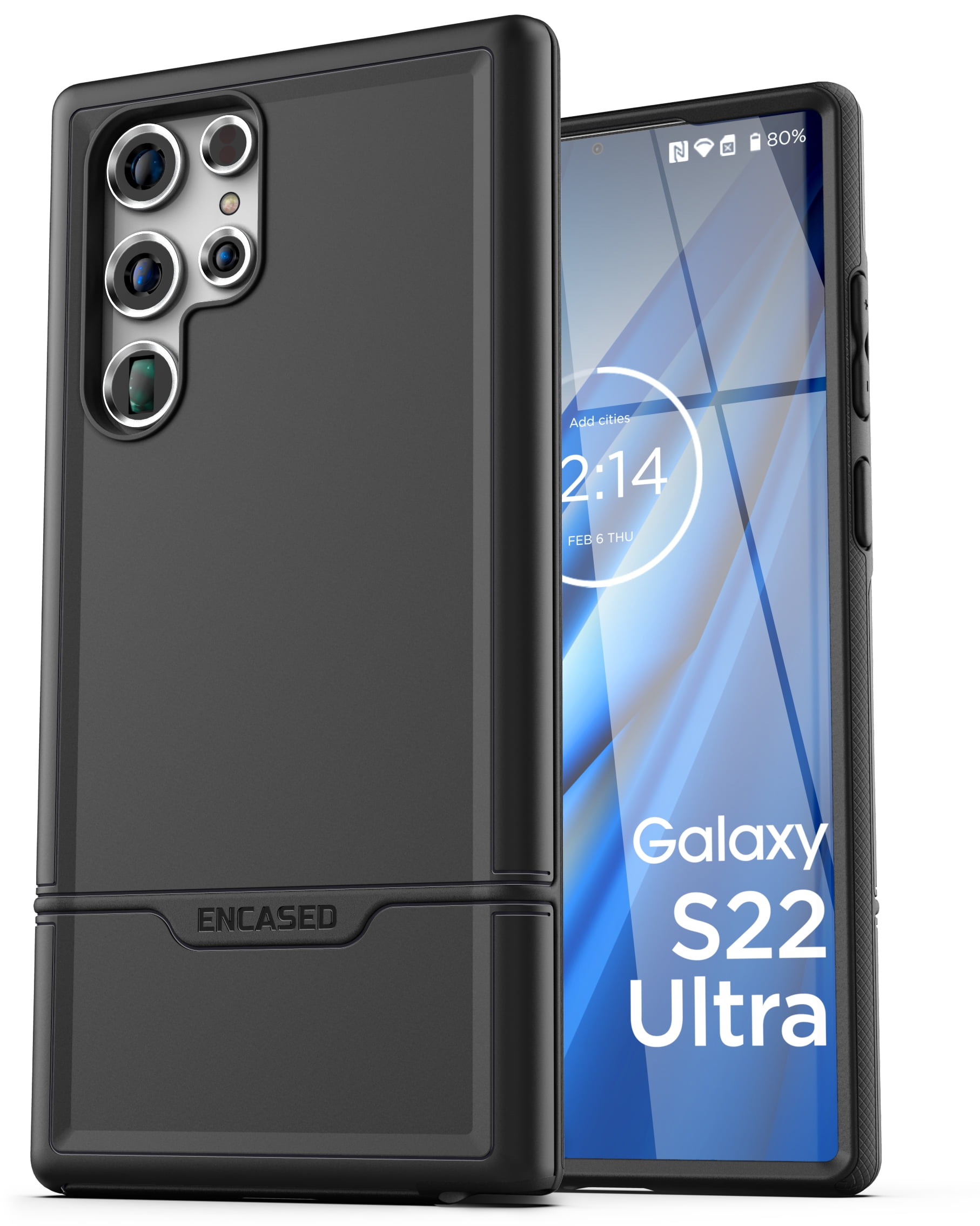 Encased Rebel Designed for Samsung Galaxy S22 Ultra Belt Clip Case, Protective Shockproof Case with Holster (Black)