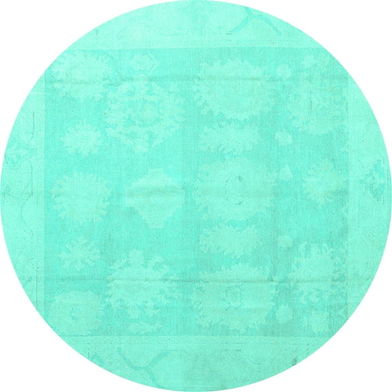 Ahgly Company Indoor Round Oriental Turquoise Blue Traditional Area Rugs, 6' Round