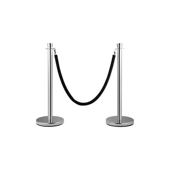 Vevor Crowd Control Stanchion Set of 2 Pieces with 5 ft/1.5 m Black Velvet Rope, Silver Barrier Sturdy Concrete and Metal