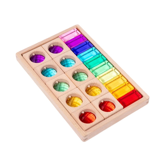 Juego de bloques de cubos, cubos apilables, juguete de madera, coordinación mano-ojo, cubos acrílicos arcoíris, juego de bloques de construcción para