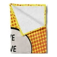 thumbnail image 2 of Live Laugh Love Soft Flannel Fleece Blanket, Comicbook Style Speech Bubble with a Words on Halftone Background, Cozy Plush for Indoor and Outdoor Use, 70" x 90", Orange Yellow Black, by Ambesonne, 2 of 5