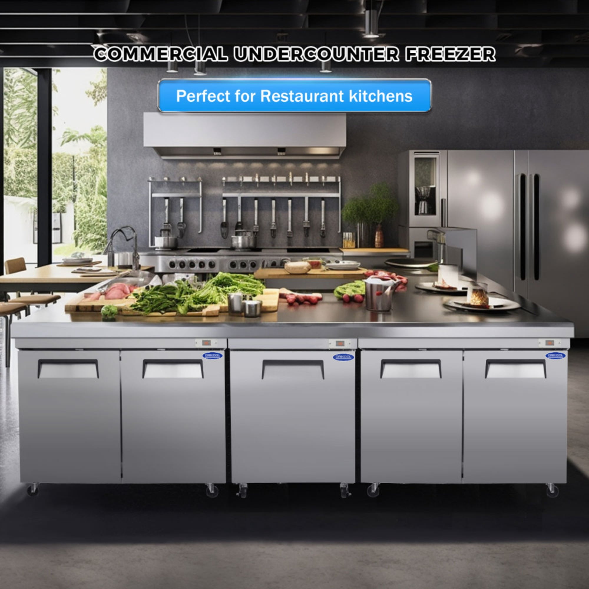 48" Commercial Under Counter Freezer 2 Door 14.1 Cu.ft Undercounter Work Top Freezers ETL Approved(LTL carry)
