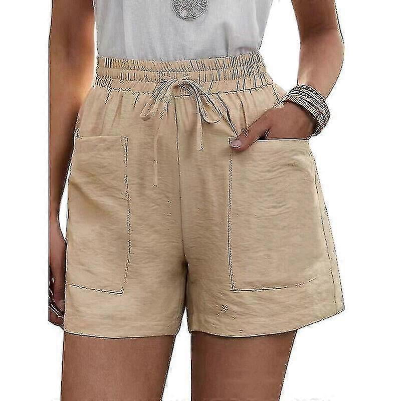 Womens Cotton Linen Elastic Waist Shorts Ladies Loose Summer Beach