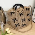 thumbnail image 4 of Bolsos Tejidos para Mujer JShteea Bolso Mano Tejido Paja Con Lazo Playa Negro, 4 of 9