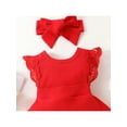 thumbnail image 6 of Qmyliery Baby Girl Romper Rib Round Neck Lace Fly Sleeve Bottom Snap Jumpsuit + Bow Headband, 6 of 9