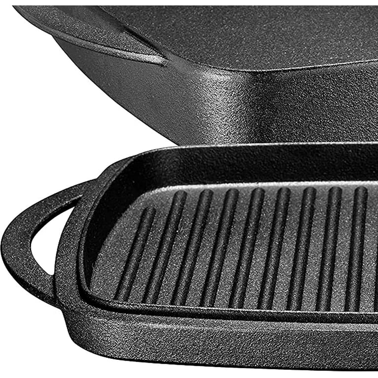 Bruntmor 2-in-1 Pre-seasoned Square Cast Iron Dutch Oven With Dual Handles,  Non stick Pan with Grill, Casserole Dish with Lid for Braising Dishes