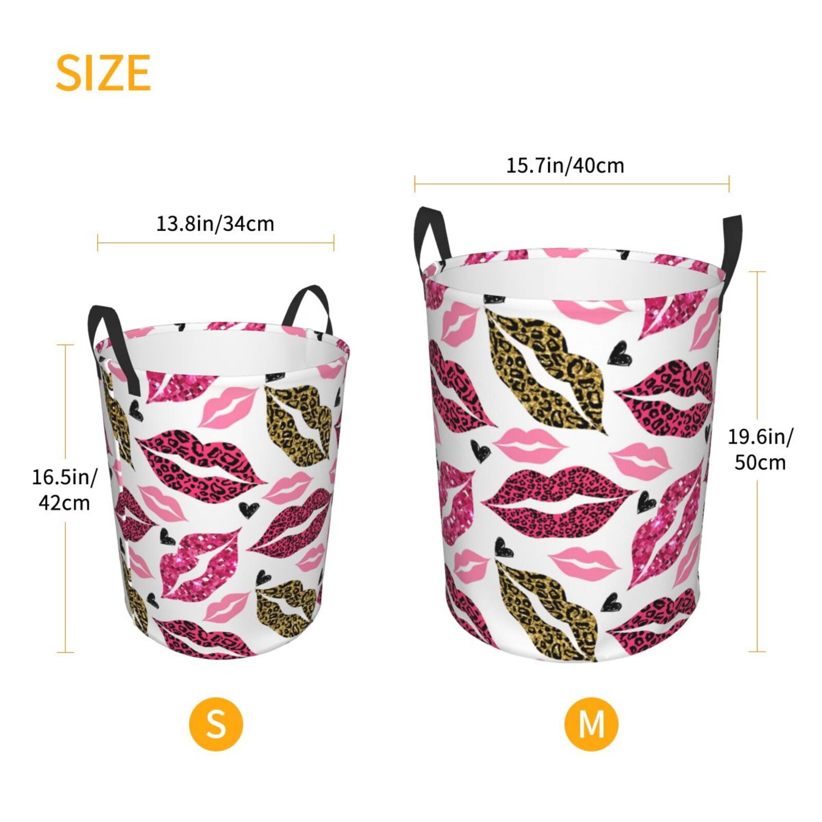 Large Laundry Basket with Handles - fashion Glitter Leopard lips Kids Baby Dirty Clothes Laundry Hamper for Bedroom Aesthetic