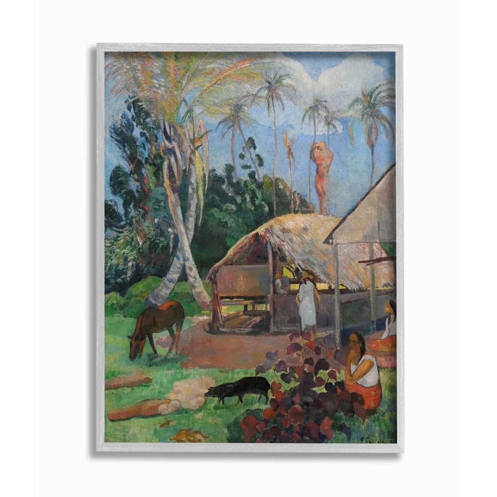 Stupell Industries Village Farm Native Figures Classic Painting Framed Wall Art by Paul Gauguin