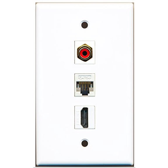RiteAV - 1 Port HDMI and 1 Port RCA Red and 1 Port Cat5e Ethernet White Wall Plate