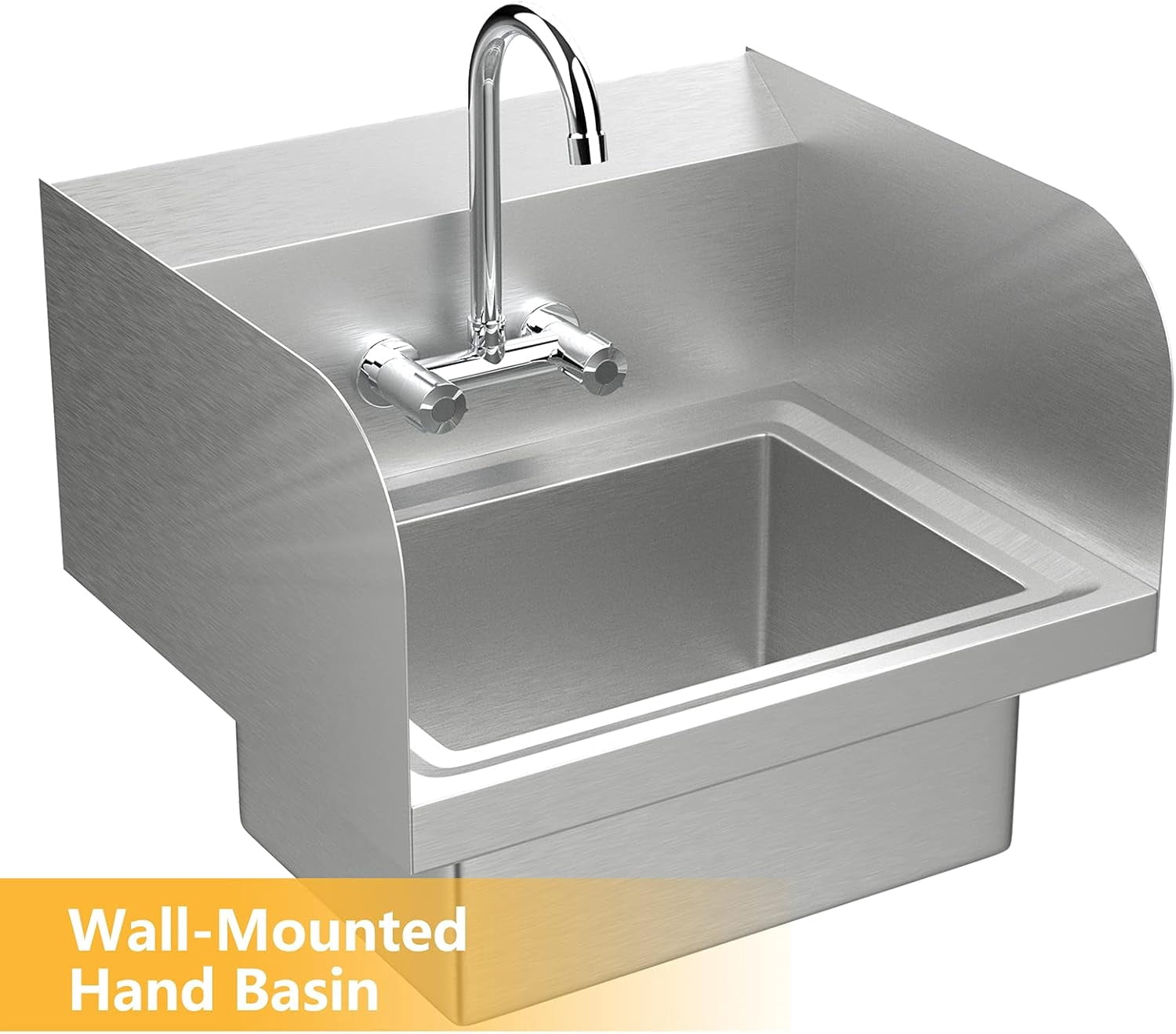 Ktaxon Stainless Steel Commercial Hand Wash Sink with Faucet, Wall Mount Utility Sink Bar/Prep Sink with Side Splash Guard, for Restaurant, Home Kitchen