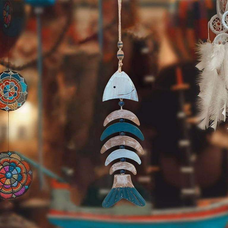 Handmade Fabric Fish Mobile Decoration Bead Vintage Chic Hanging Ornament  Beige