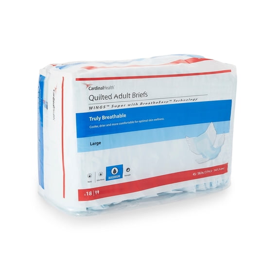 Wings Super Quilted Adult Incontinence Brief L Heavy Absorbency Quilted, 87084A, 65, 18 Ct