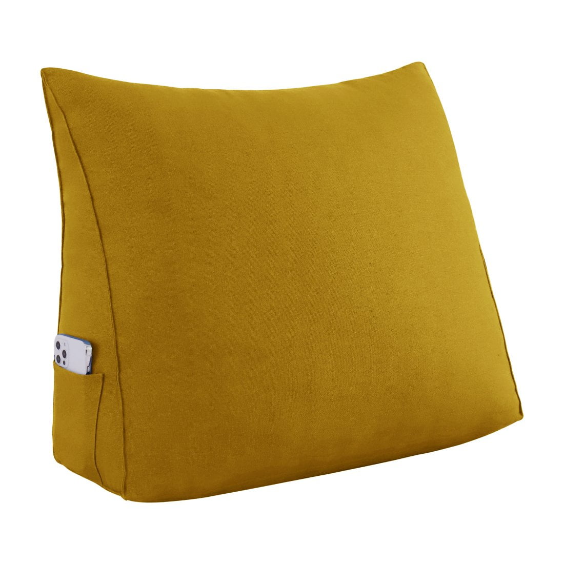 WOWMAX Linen PP-Cotton Filled Triangular Wedge Pillow Positioning Support Reading Backrest Cushion for Sofa Bed Day Bed and Upholstered Headboard with Removable and Washable Cover Yellow 23.5 Inches