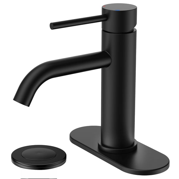 TVOFEK Black Bathroom Faucet 3 Hole, Single Handle Bathroom Sink Faucets with Metal Pop up Drain, Deck Plate and Supply Hoses for Vanity RV Restroom