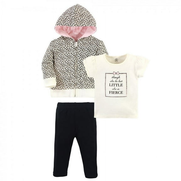 Little Treasure Baby and Toddler Girl Hoodie, Bodysuit or Tee Top, and Pant Set, Leopard Toddler, 2 Toddler