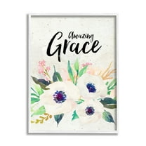 Stupell Industries Amazing Grace Calligraphy White Flower Blossom Botanicals Framed Wall Art, 24 x 30, Design by Amy Brinkman