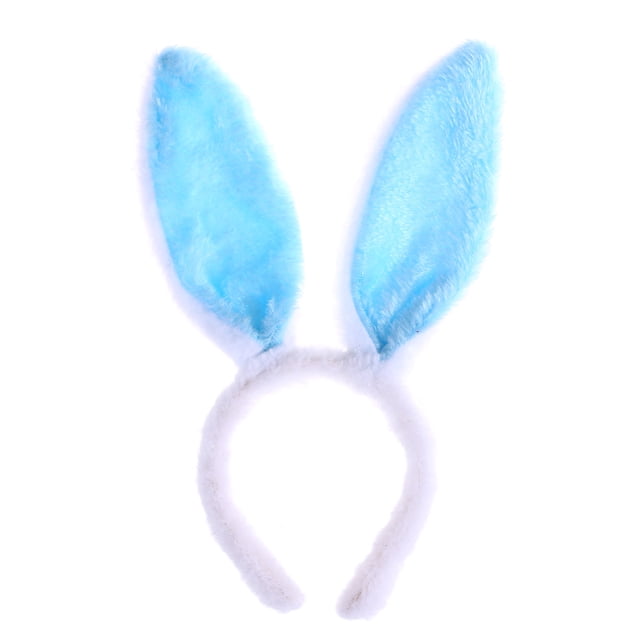 EeaseMX Diademas con orejas de conejo de peluche Diadema de conejo Diademas con orejas de conejo (Blanco y azul)