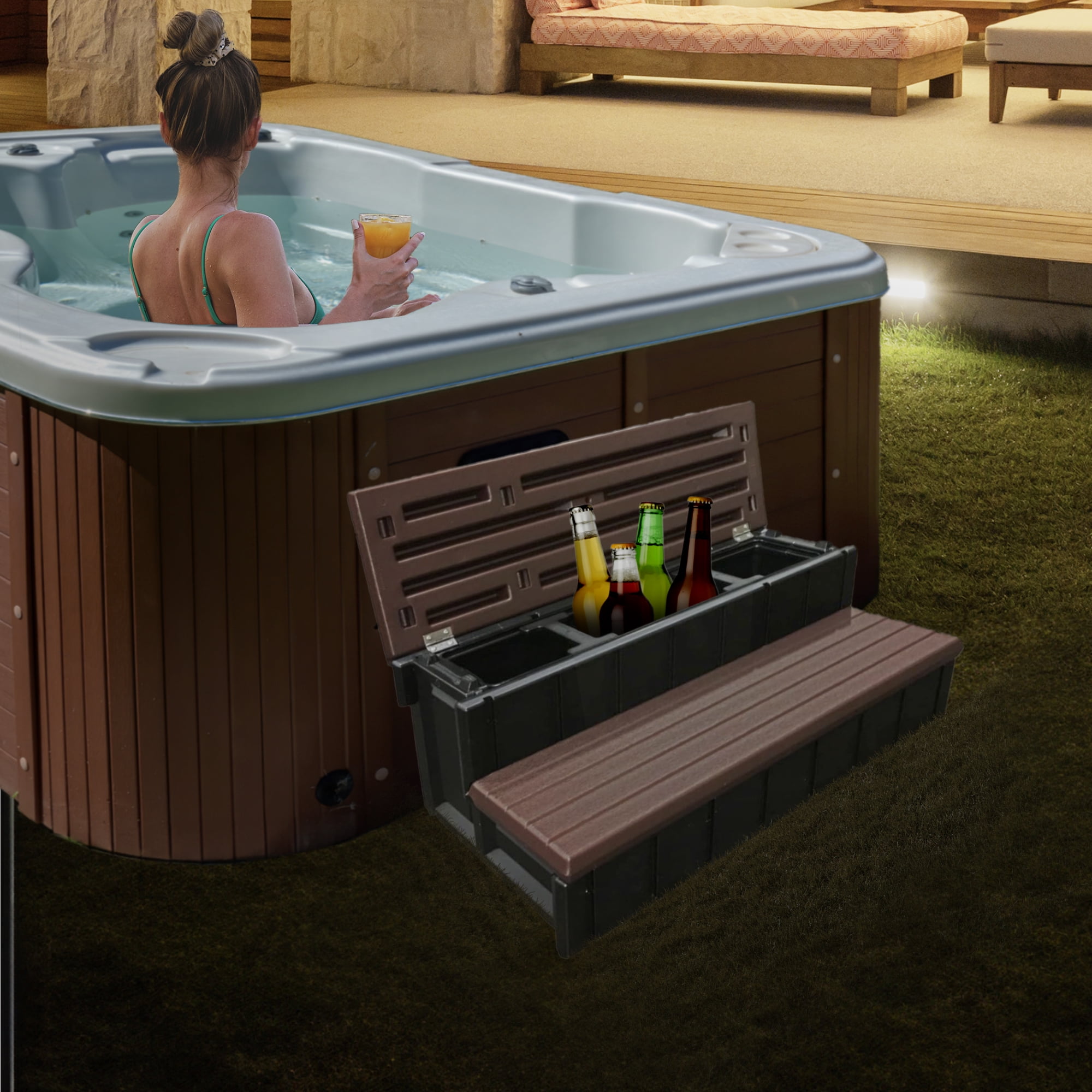 Confer Plastics Leisure Accents Outdoor Spa Hot Tub Storage Steps, Espresso