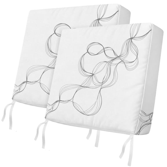Outdoor Patio Cushion Covers 2 Pack White Twisted Lines Chair Pads Slipcovers with Ties & Zipper Waterproof Seat Cover Set Abstract Art Seat Cushion Covers for Outdoor Couch Sofa 24x24 Inch