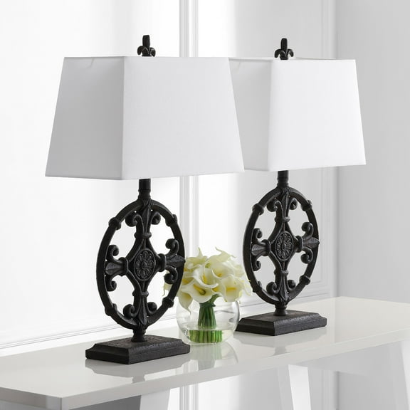 SAFAVIEH Waylon Traditional Round 28 in. H Table Lamp, Iron, Set of 2