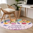 thumbnail image 5 of Round Area Rug 3ft, Easter Rabbit Colorful Eggs Non-Slip Non-Shedding Floor Mat, Spring Tulip Flower on Purple Washable Sturdy Carpet for Living Room Bedroom Home Decor, 5 of 9