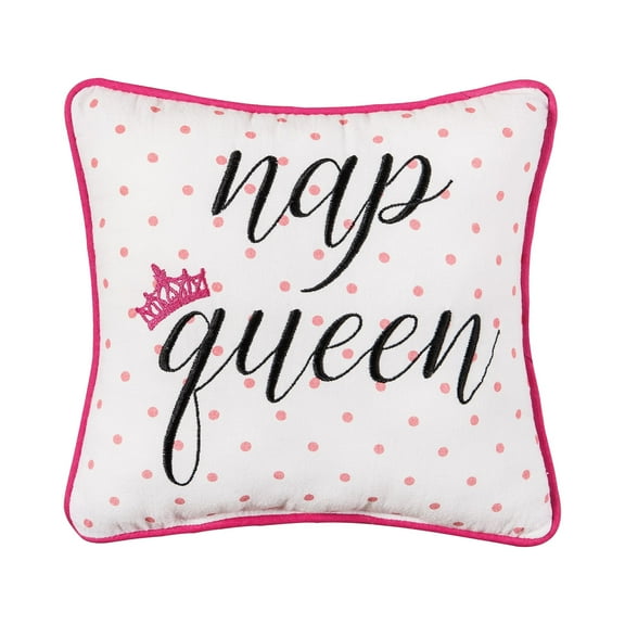 "Nap Queen" Pink Crown & Polka Dots Mini Accent Pillow 10" x 10"