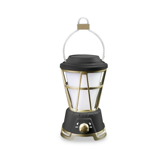 Transemion Lantern Outdoor LED Tent Lamp Flashlight Solar Rechargeable Adjustable Emergency Handheld Night Safety Light Torch Black