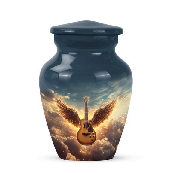 Yatskia Angel Wings Guitar Small Urns for Human Ashes Keepsake Adult Men, Mini Blue Cremation Urn for Ashes for Women, (Classic 3 Inch, Pack of 1)
