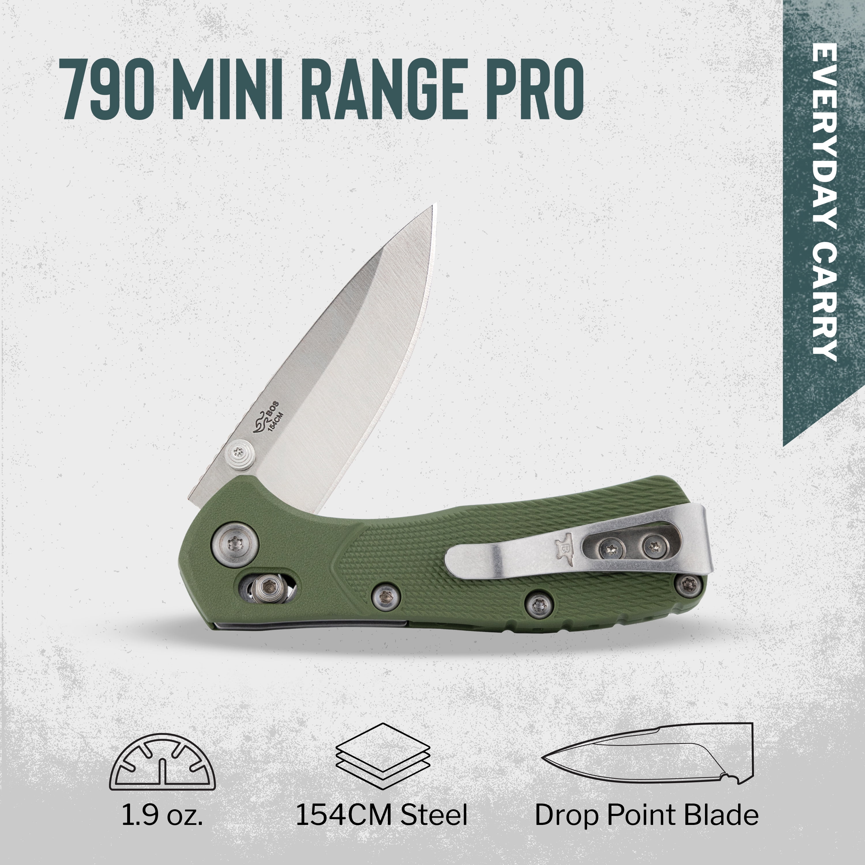Buck Knives 790 Mini Range Pro Folding Pocket Knife, EDC Knife, 2-5/8” Drop Point Blade, Green, 1.9 oz