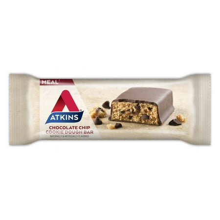 Atkins Chocolate Chip Cookie Dough Protein Meal Bar, High Fiber, Low Sugar, Meal Replacement, 6/5 Packs