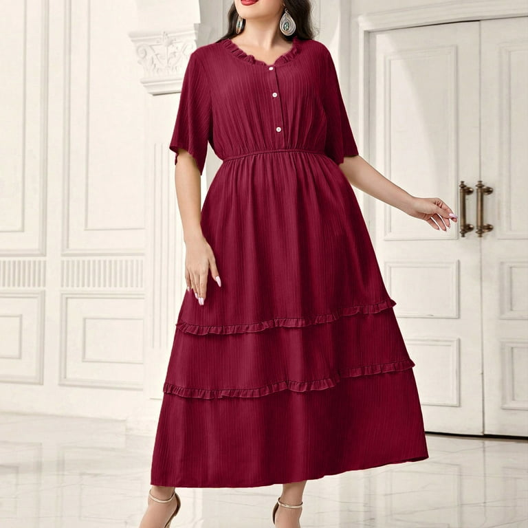 Nmnitkp Summer Dresses for Women 2025,The Latest Style Womens Dresses  Fashion Women's Large Size Solid Color Round Neck Short Sleeve Buckle Waist  Lace Dress - Walmart.com