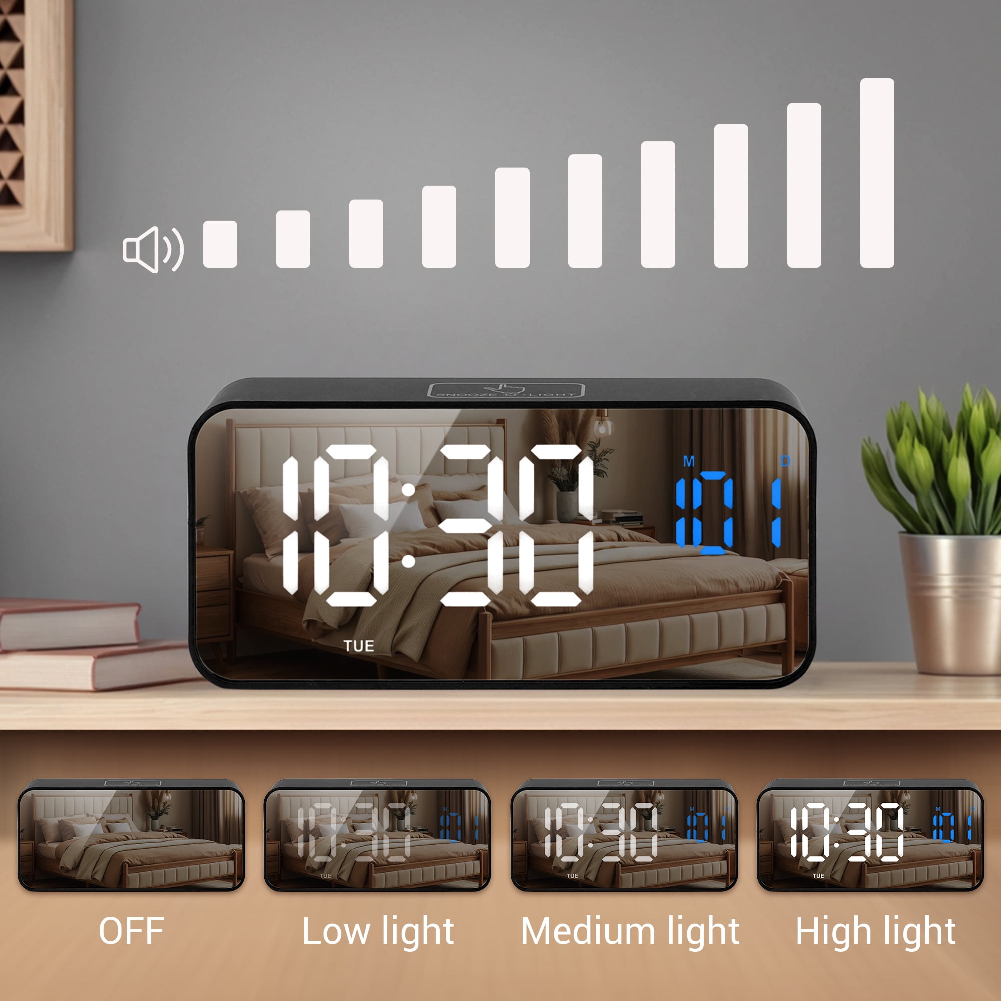 Unique Bargains Adjustable Volume Digital Alarm White 5.5"L x 1.3"W x 2.7"H