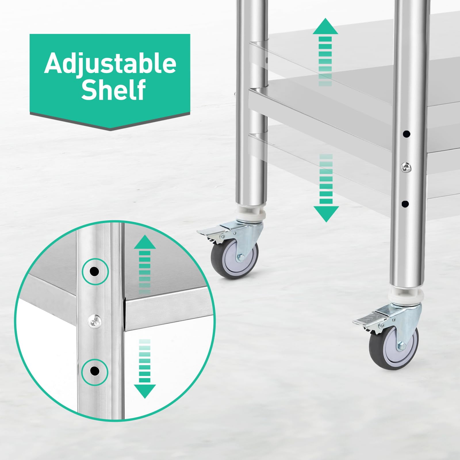 Huisuilinss Stainless Steel Table,Metal Prep & Work Table with Adjustable Undershelf NSF Metal Commercial Kitchen Table for Kitchen, Restaurant, Hotel and Garage Prep Table Work Table