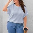 thumbnail image 2 of Top de verano para mujer, Top acanalado de manga corta con cuello redondo holgado de talla grande para mujer, 2 of 8
