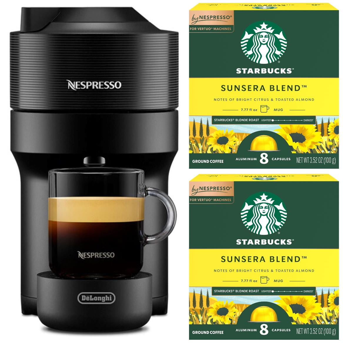 Nespresso Bundle, Vertuo Line POP Machine and Starbucks Sunsera Coffee Capsules, 16 Count