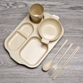 thumbnail image 4 of 6PCS/Set Eco-friendly Wheat Straw Tableware Set Unbreakable Children Dinnerware Set Comes with Plate Bowl Cup Spoon Fork and Chopsticks (Yellow), 4 of 8
