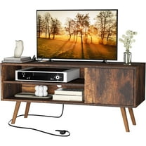 SAZYY TV Stand for 48 Inch TV, Mid Century Modern Entertainment Center with Storage Cabinet, TV Media Console with Charging Station for Living Room, Bedroom,