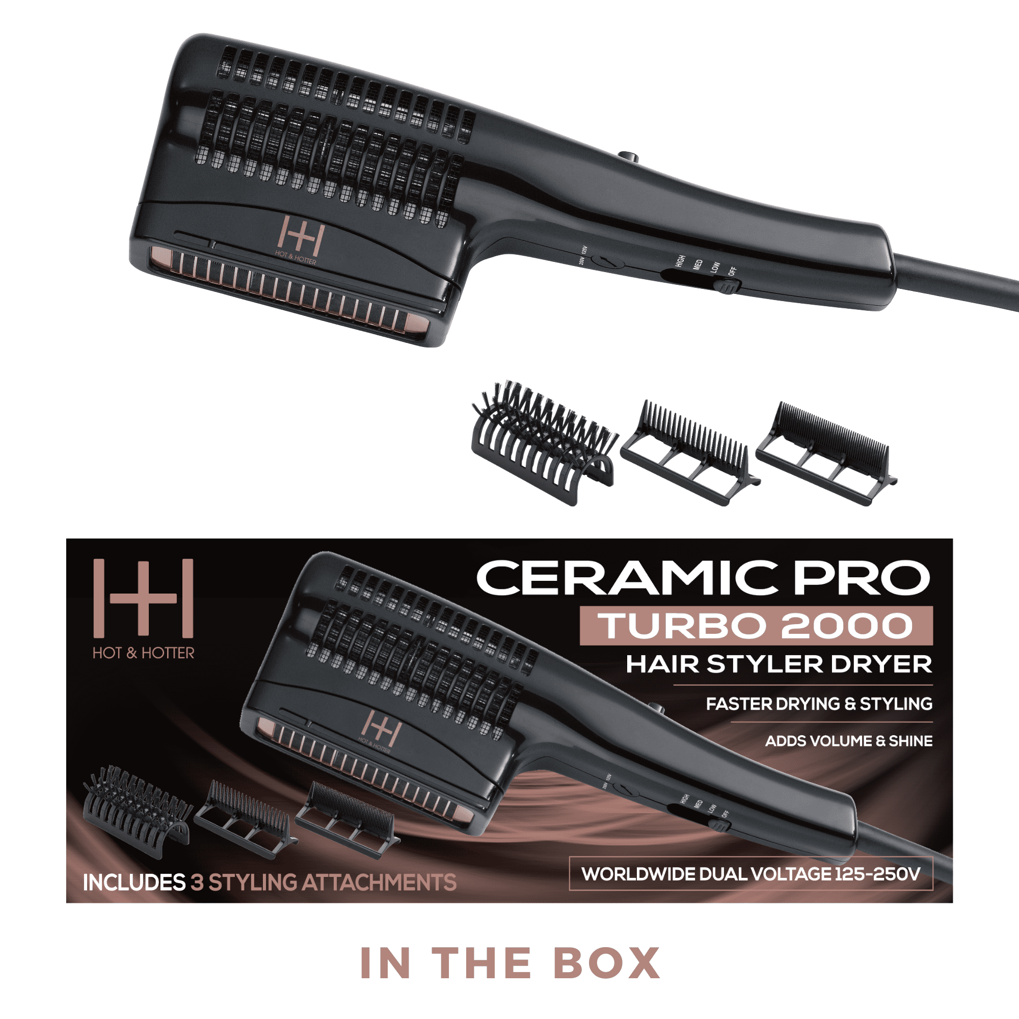 Hot & Hotter Ceramic Pro Turbo Hair Styler Dryer, Black