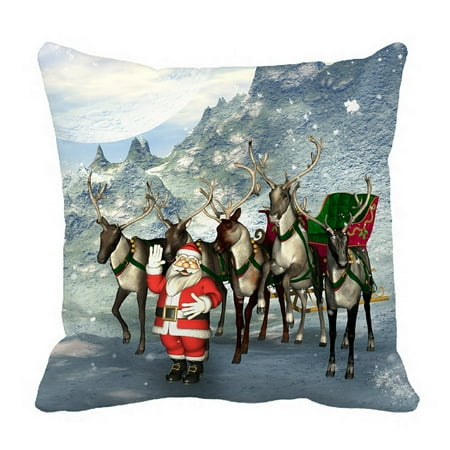 Reindeer Cushion PHFZK Merry Christmas Pillow Case, Reindeer with Santa Claus in Winter Landscape Pillowcase Throw Pillow Cushion Cover Two Sides Size 18x18 inches ()